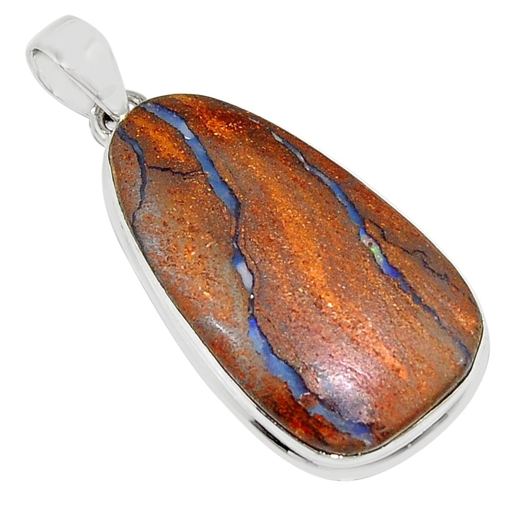 22.59cts natural brown boulder opal fancy sterling silver pendant jewelry y26405