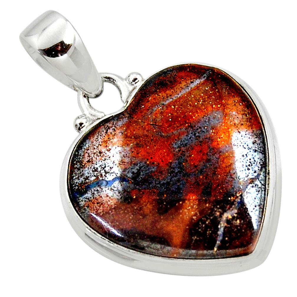 16.73cts natural brown boulder opal heart 925 sterling silver pendant r50021