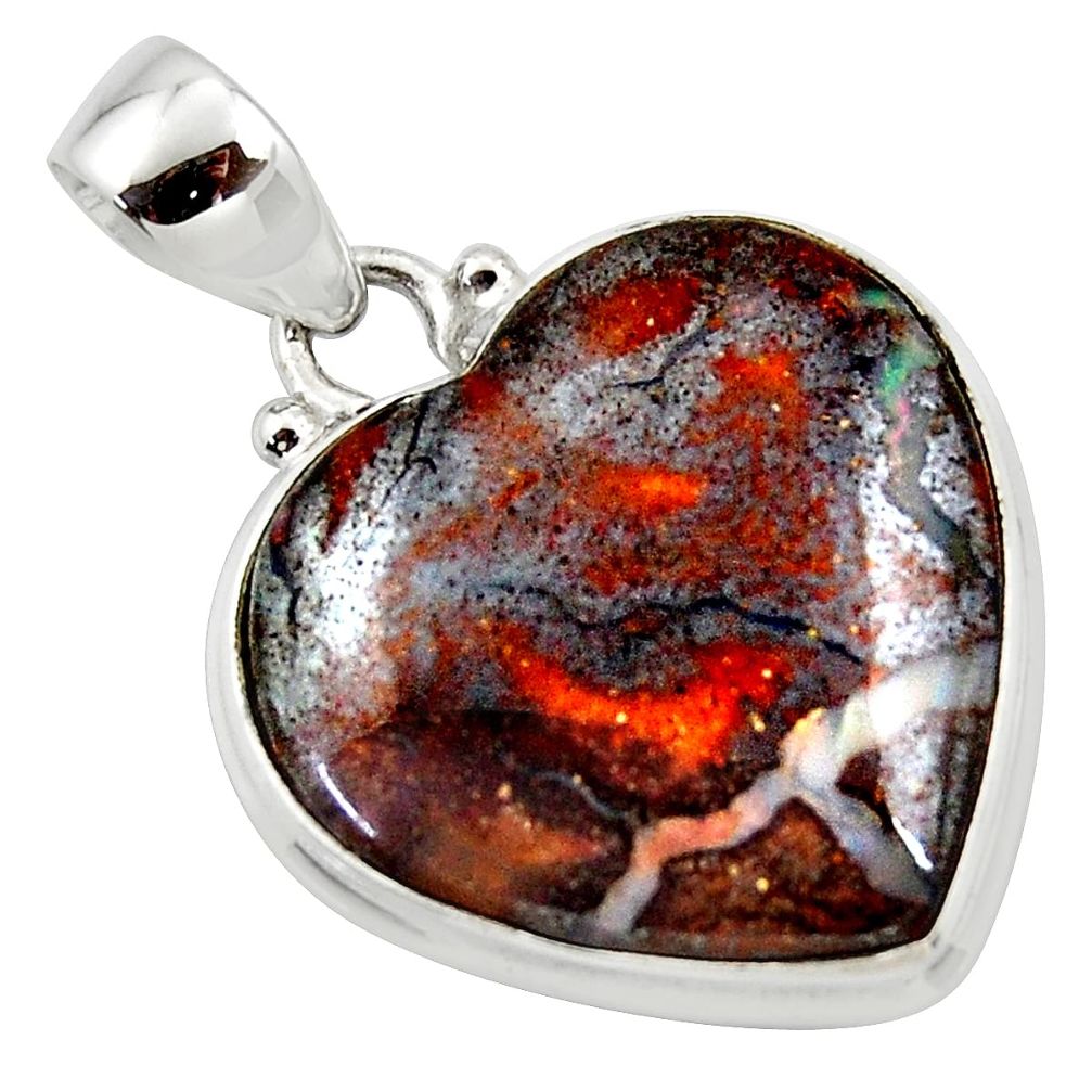 17.57cts natural brown boulder opal heart 925 sterling silver pendant r50025