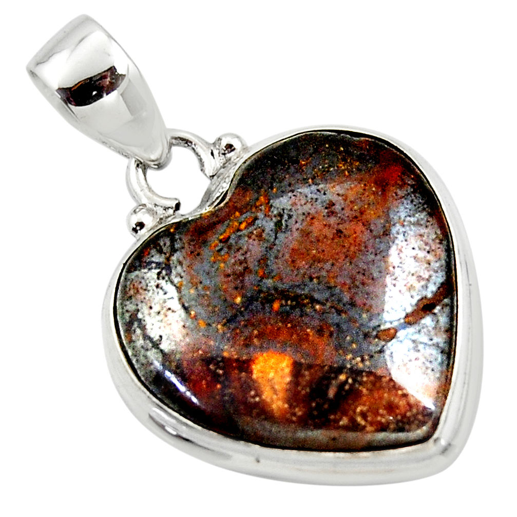 16.18cts natural brown boulder opal heart 925 sterling silver pendant r50026