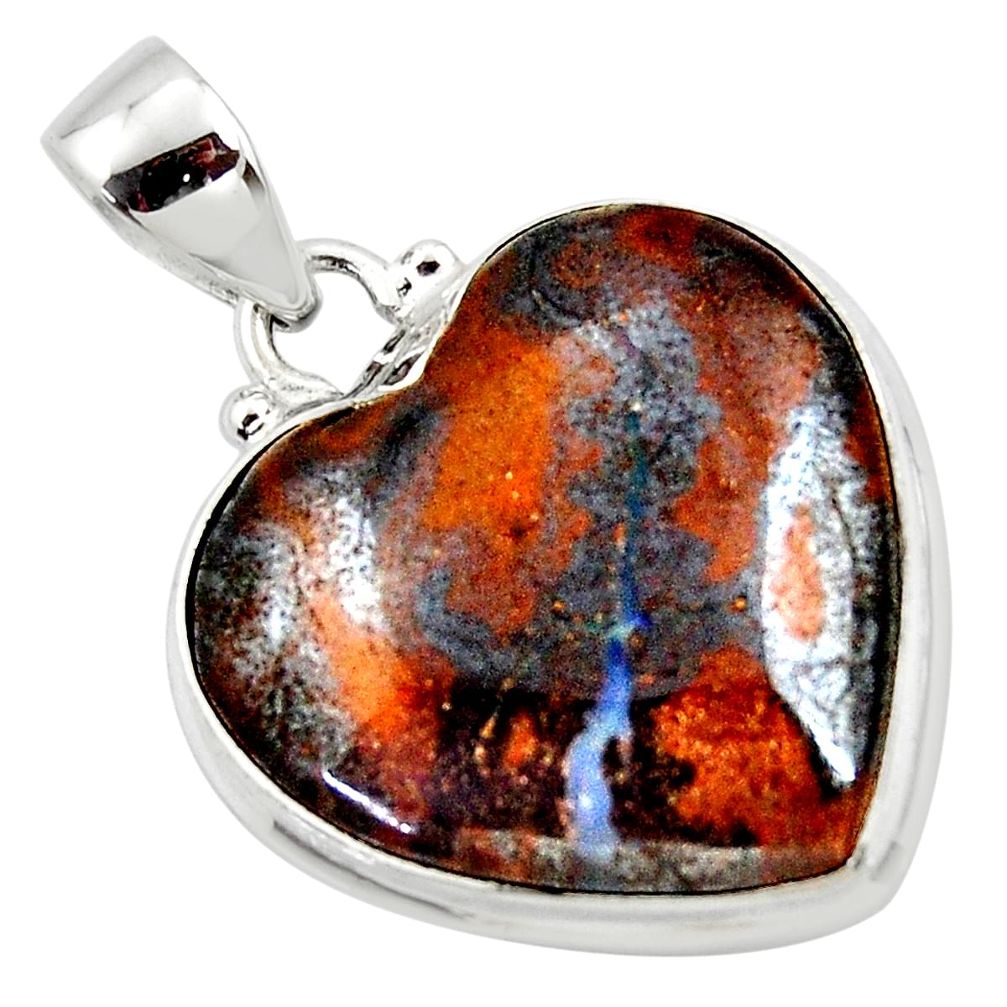 18.15cts natural brown boulder opal heart 925 sterling silver pendant r50027