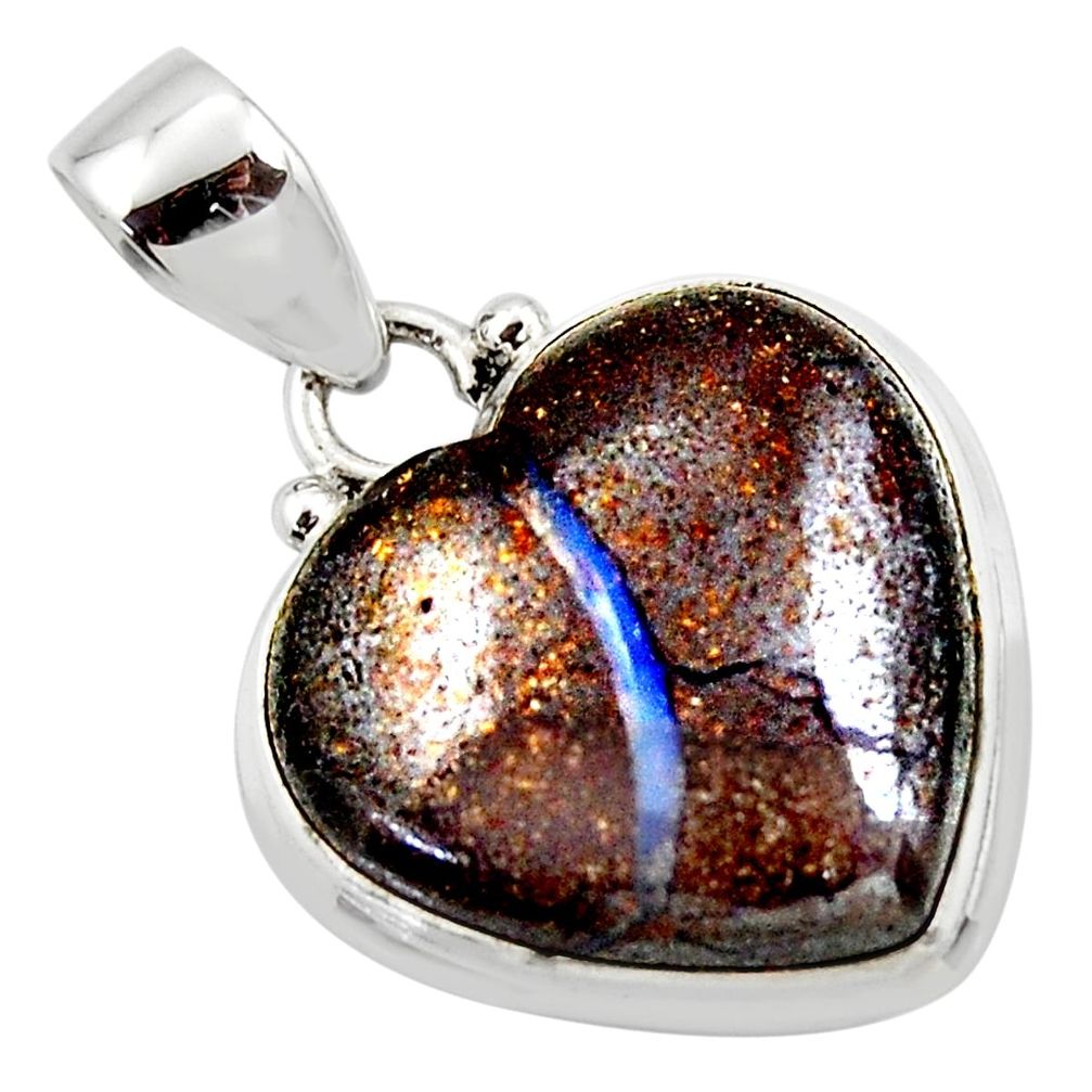 14.72cts natural brown boulder opal heart 925 sterling silver pendant r50037