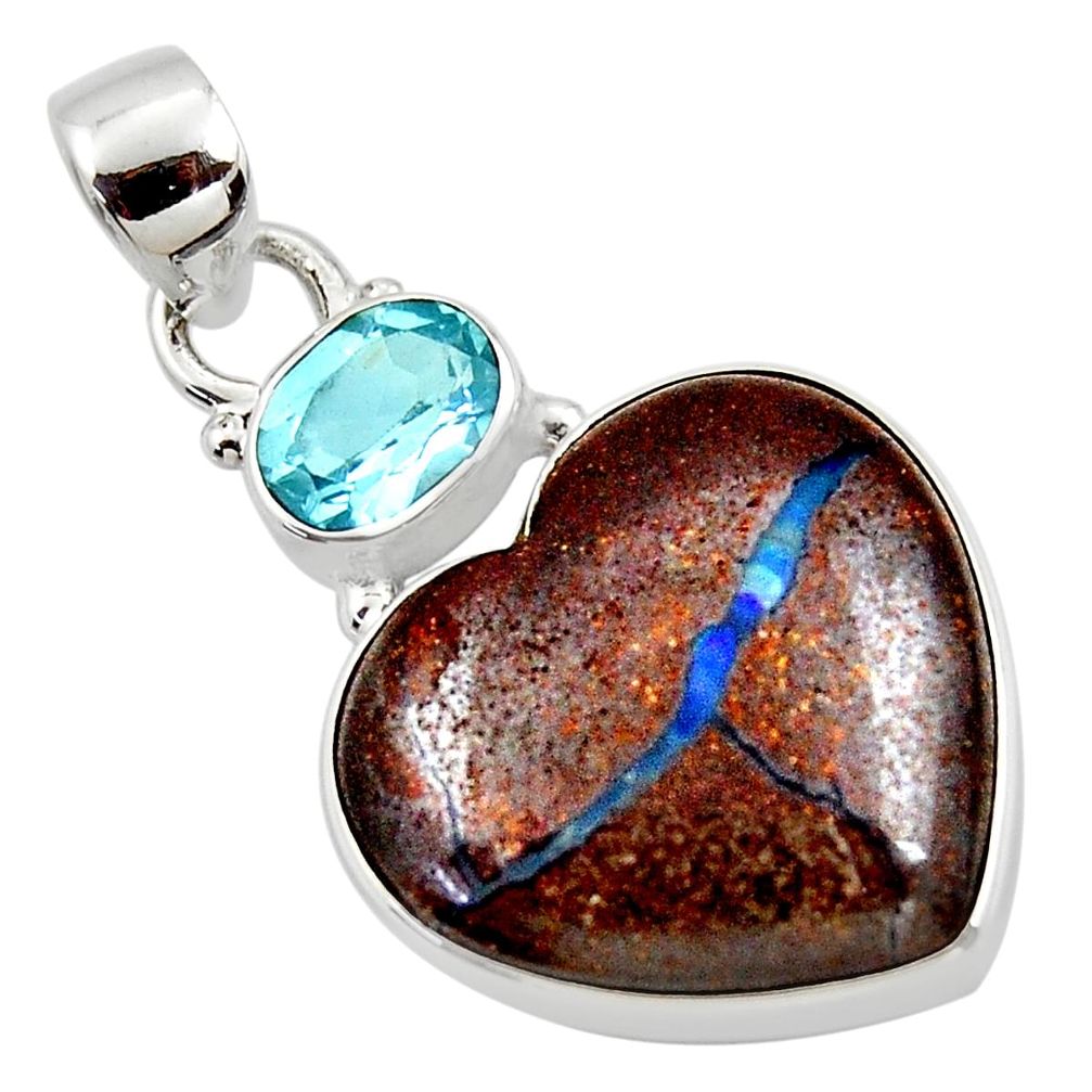 17.18cts natural brown boulder opal heart topaz 925 silver pendant r50002