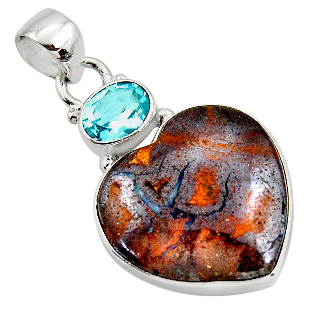 18.68cts natural brown boulder opal heart topaz 925 silver pendant r50009