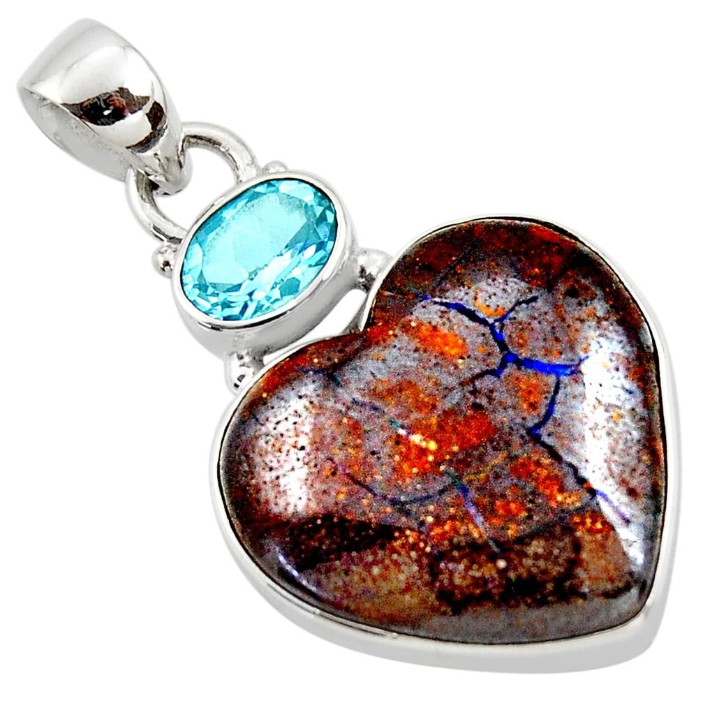 18.70cts natural brown boulder opal heart topaz 925 silver pendant r50011