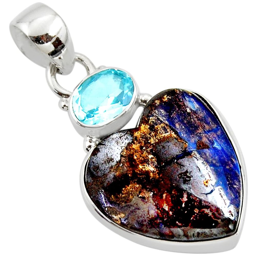 18.15cts natural brown boulder opal heart topaz 925 silver pendant r50012