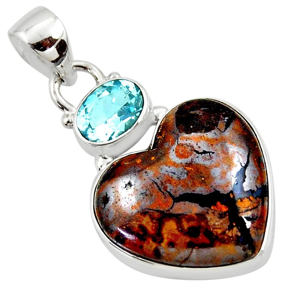 16.73cts natural brown boulder opal heart topaz 925 silver pendant r50014