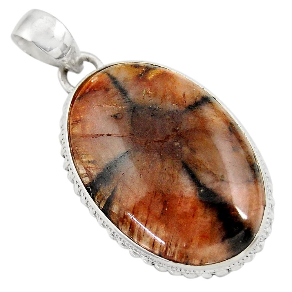 28.86cts natural brown chiastolite 925 sterling silver pendant jewelry d42181