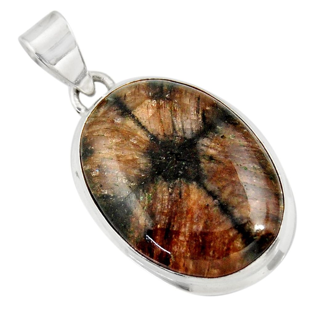 20.05cts natural brown chiastolite 925 sterling silver pendant jewelry d42182