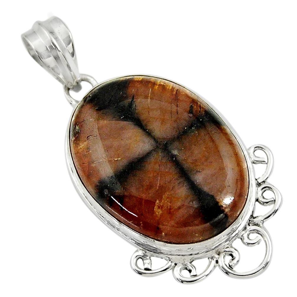 27.08cts natural brown chiastolite 925 sterling silver pendant jewelry r30541