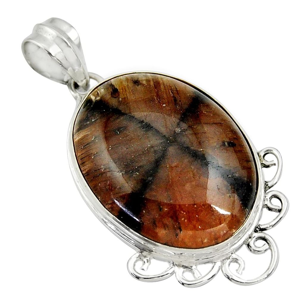 26.70cts natural brown chiastolite 925 sterling silver pendant jewelry r30542