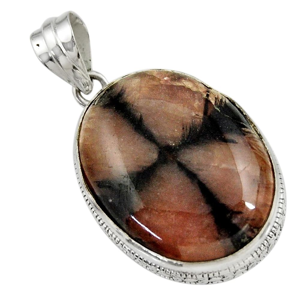 27.08cts natural brown chiastolite 925 sterling silver pendant jewelry r30548