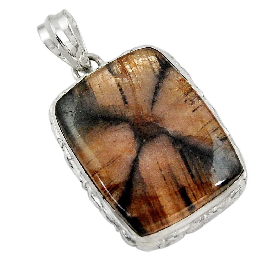 29.93cts natural brown chiastolite 925 sterling silver pendant jewelry r30554