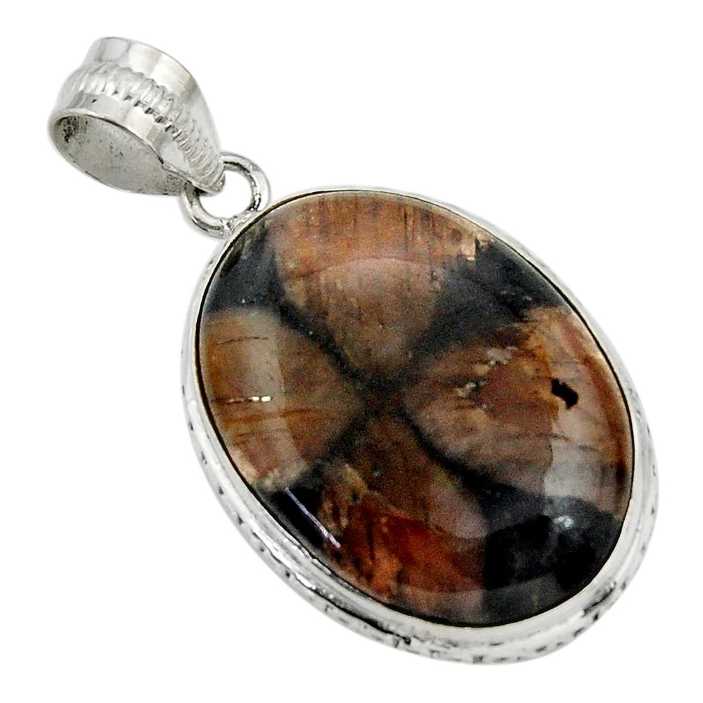 22.02cts natural brown chiastolite 925 sterling silver pendant jewelry r31981