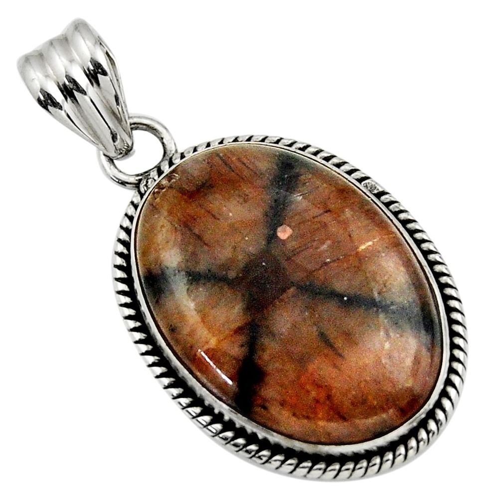 25.57cts natural brown chiastolite 925 sterling silver pendant jewelry r31982