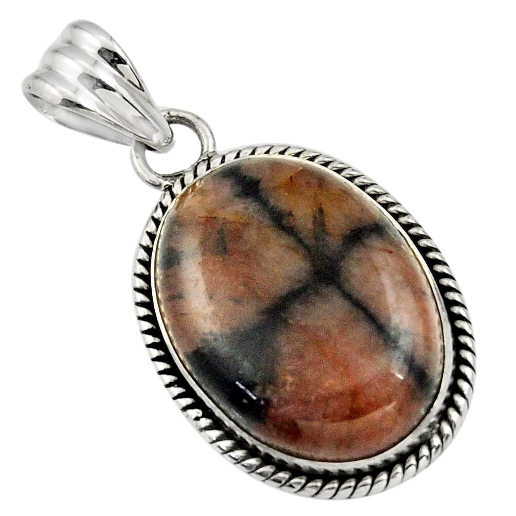 24.38cts natural brown chiastolite 925 sterling silver pendant jewelry r31983