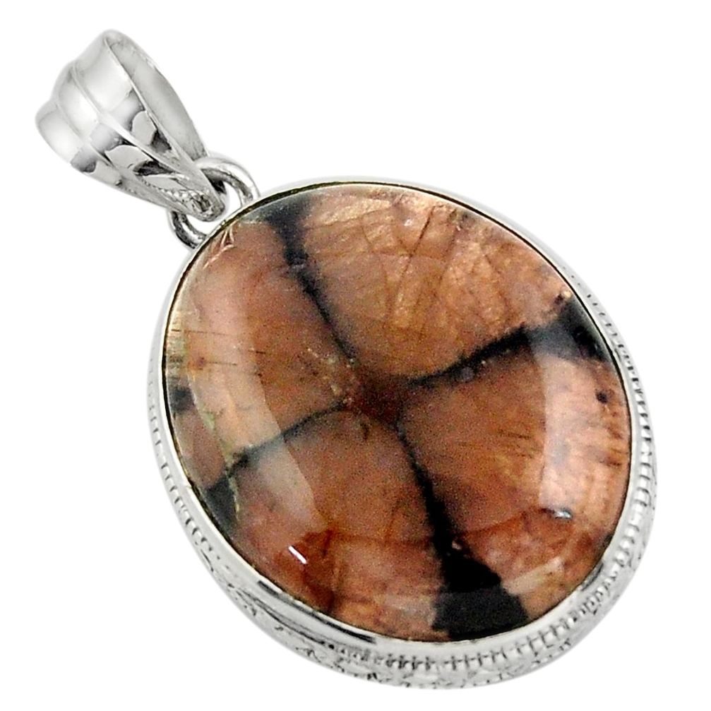 24.38cts natural brown chiastolite 925 sterling silver pendant jewelry r31985