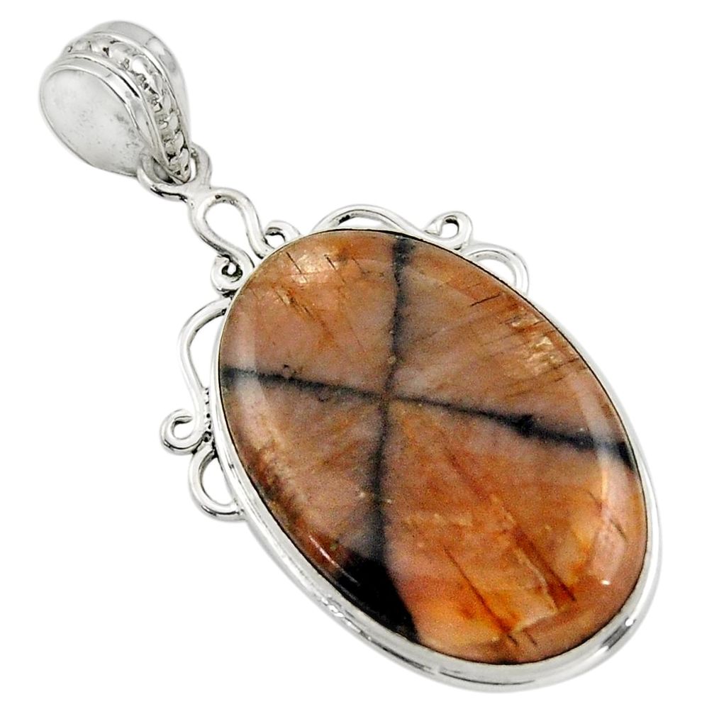 21.48cts natural brown chiastolite 925 sterling silver pendant jewelry r31988