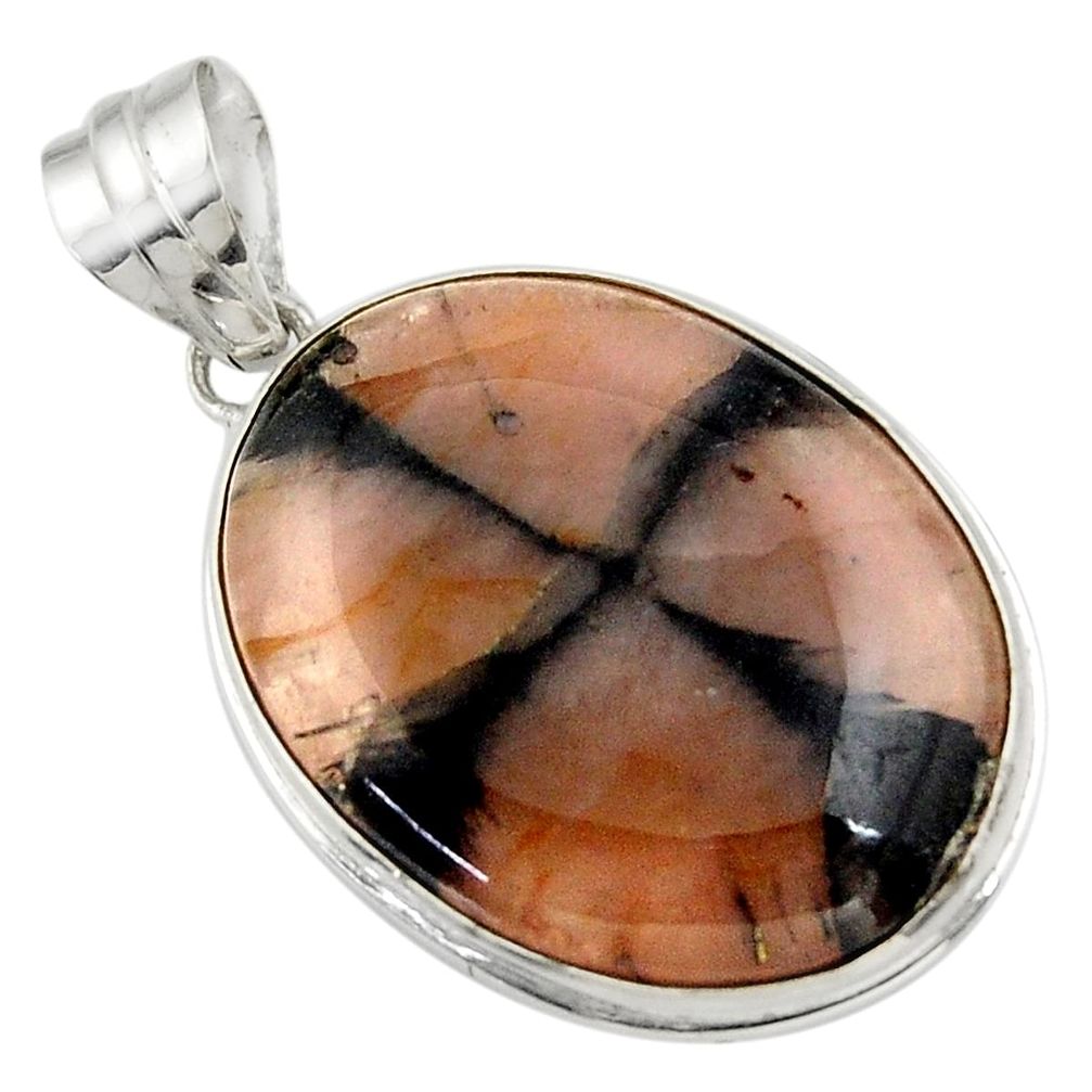 22.59cts natural brown chiastolite 925 sterling silver pendant jewelry r31990