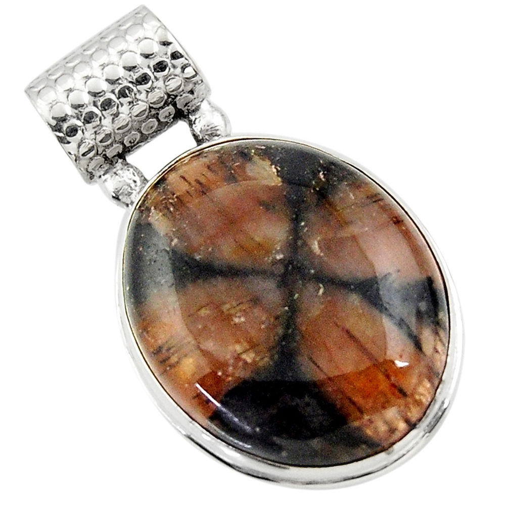 25.60cts natural brown chiastolite 925 sterling silver pendant jewelry r31991