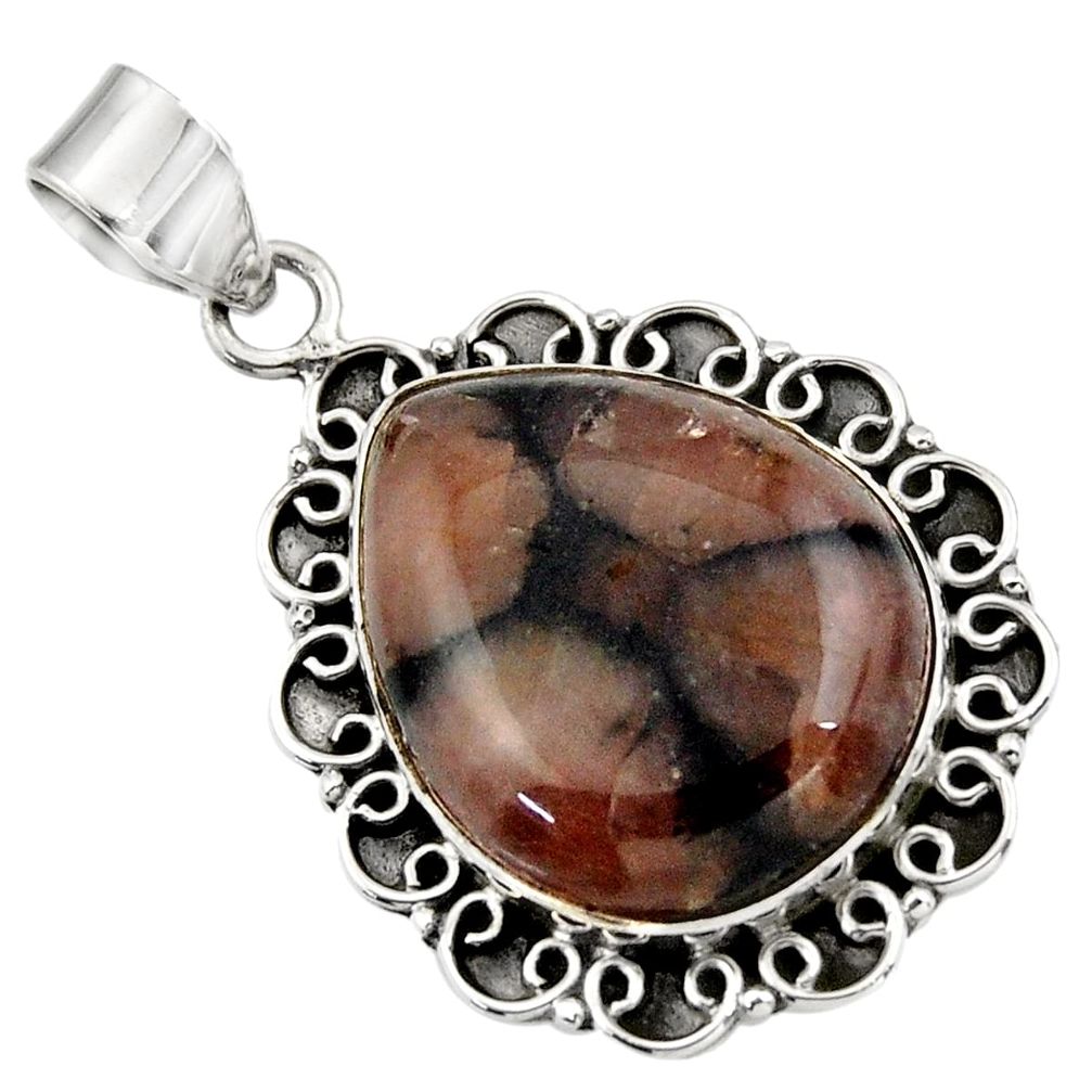 25.66cts natural brown chiastolite 925 sterling silver pendant jewelry r31993