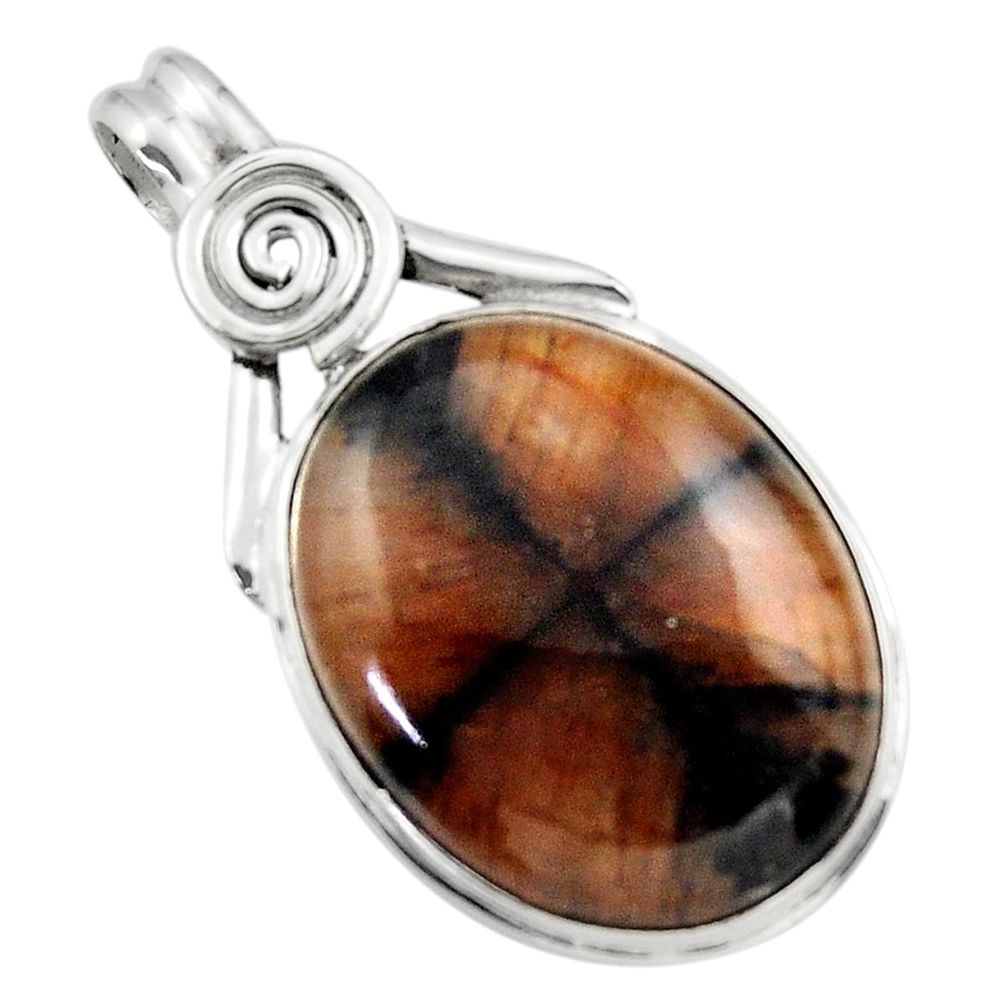 25.57cts natural brown chiastolite 925 sterling silver pendant jewelry r31997