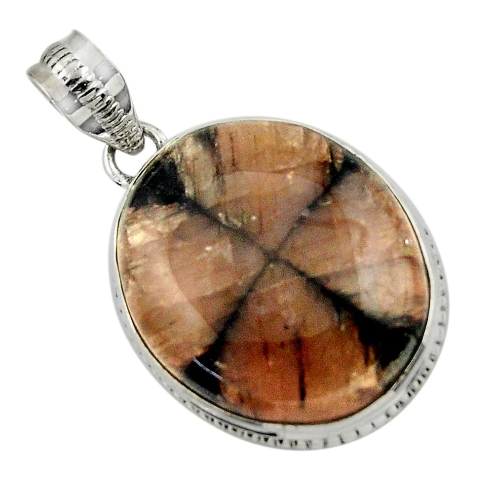 22.05cts natural brown chiastolite 925 sterling silver pendant jewelry r32000