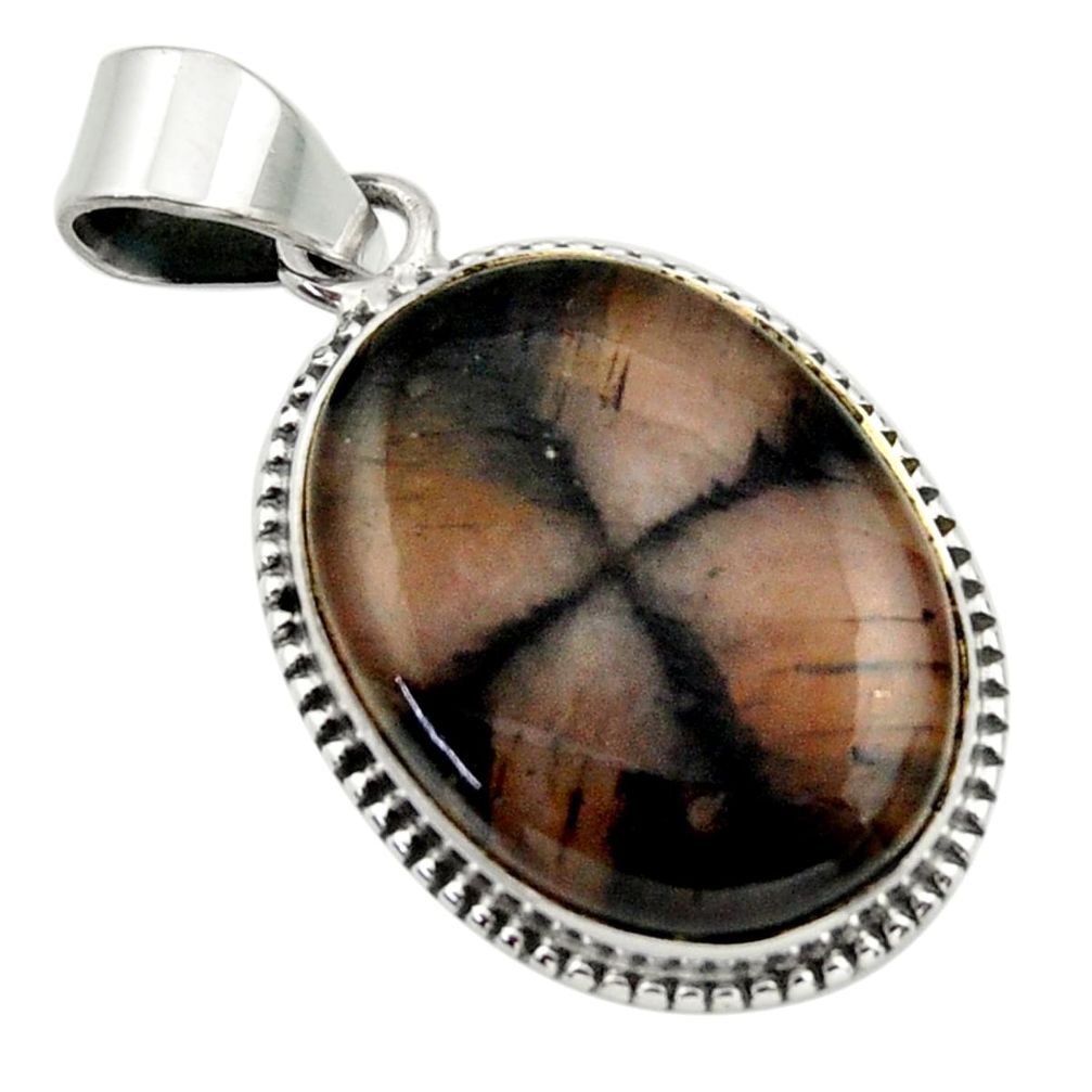 21.48cts natural brown chiastolite 925 sterling silver pendant jewelry r32223