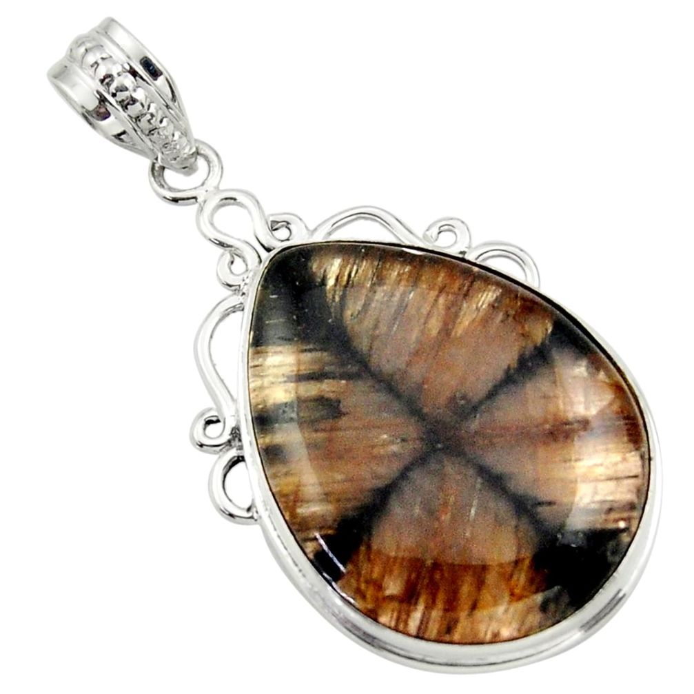 22.59cts natural brown chiastolite 925 sterling silver pendant jewelry r32225