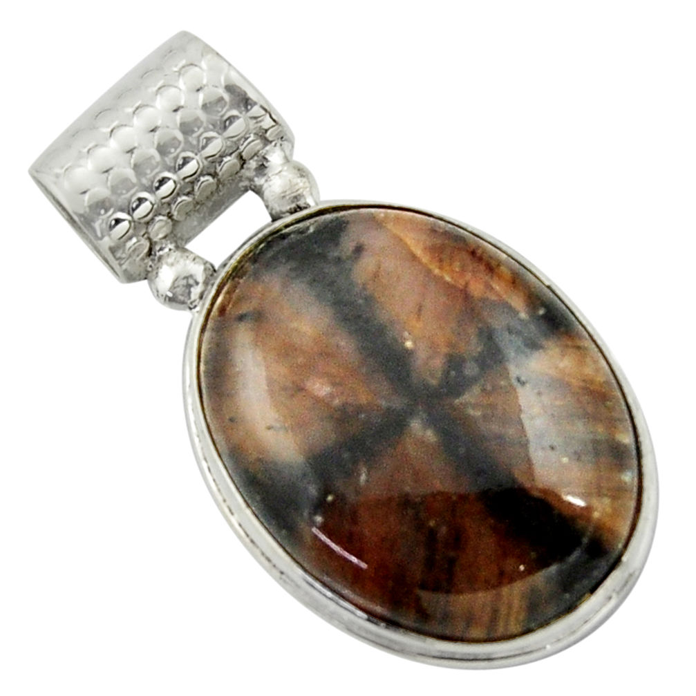 20.15cts natural brown chiastolite 925 sterling silver pendant jewelry r41723