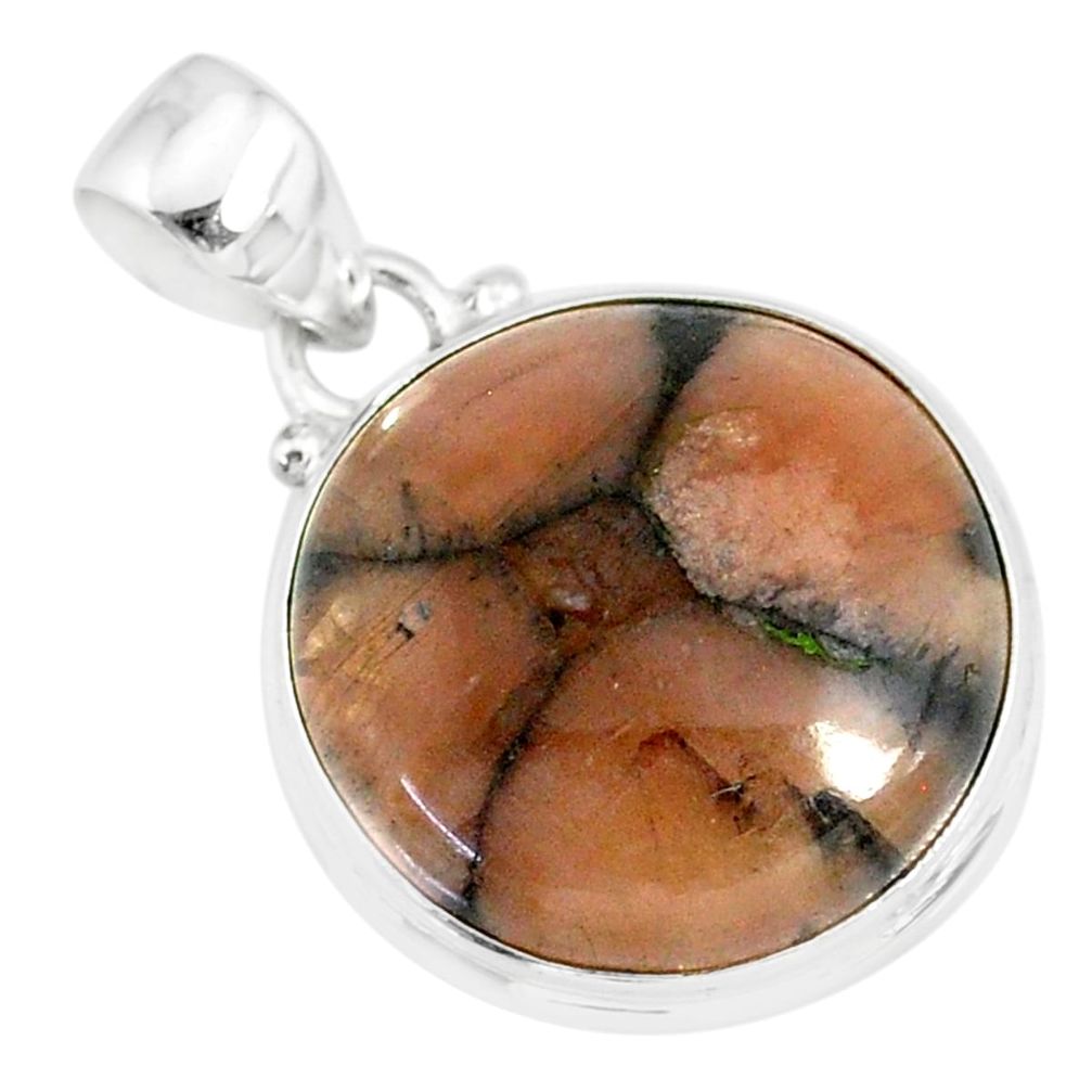 16.73cts natural brown chiastolite 925 sterling silver handmade pendant r86441