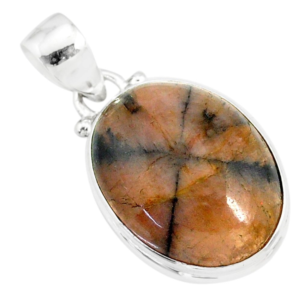 14.68cts natural brown chiastolite 925 sterling silver handmade pendant r86442