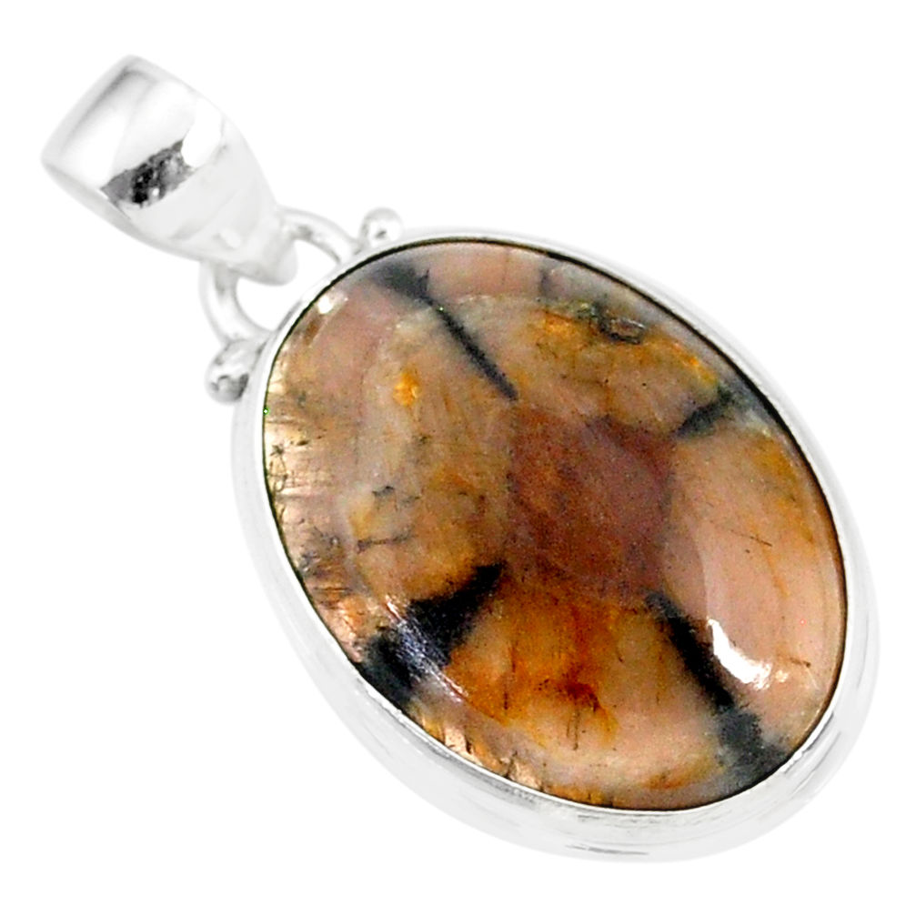 16.18cts natural brown chiastolite 925 sterling silver handmade pendant r86444