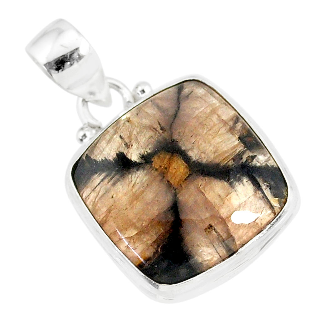 14.68cts natural brown chiastolite 925 sterling silver handmade pendant r86447