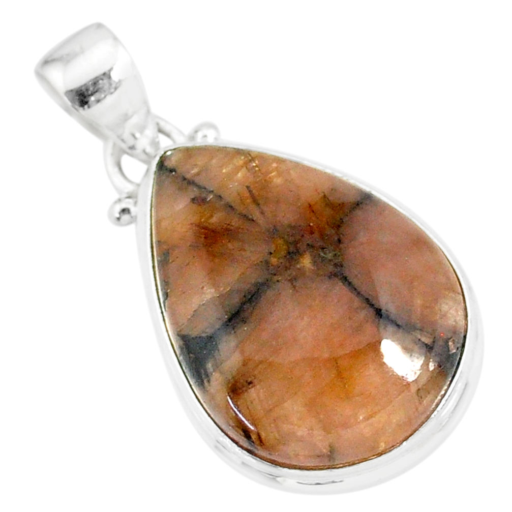 16.18cts natural brown chiastolite 925 sterling silver handmade pendant r86448