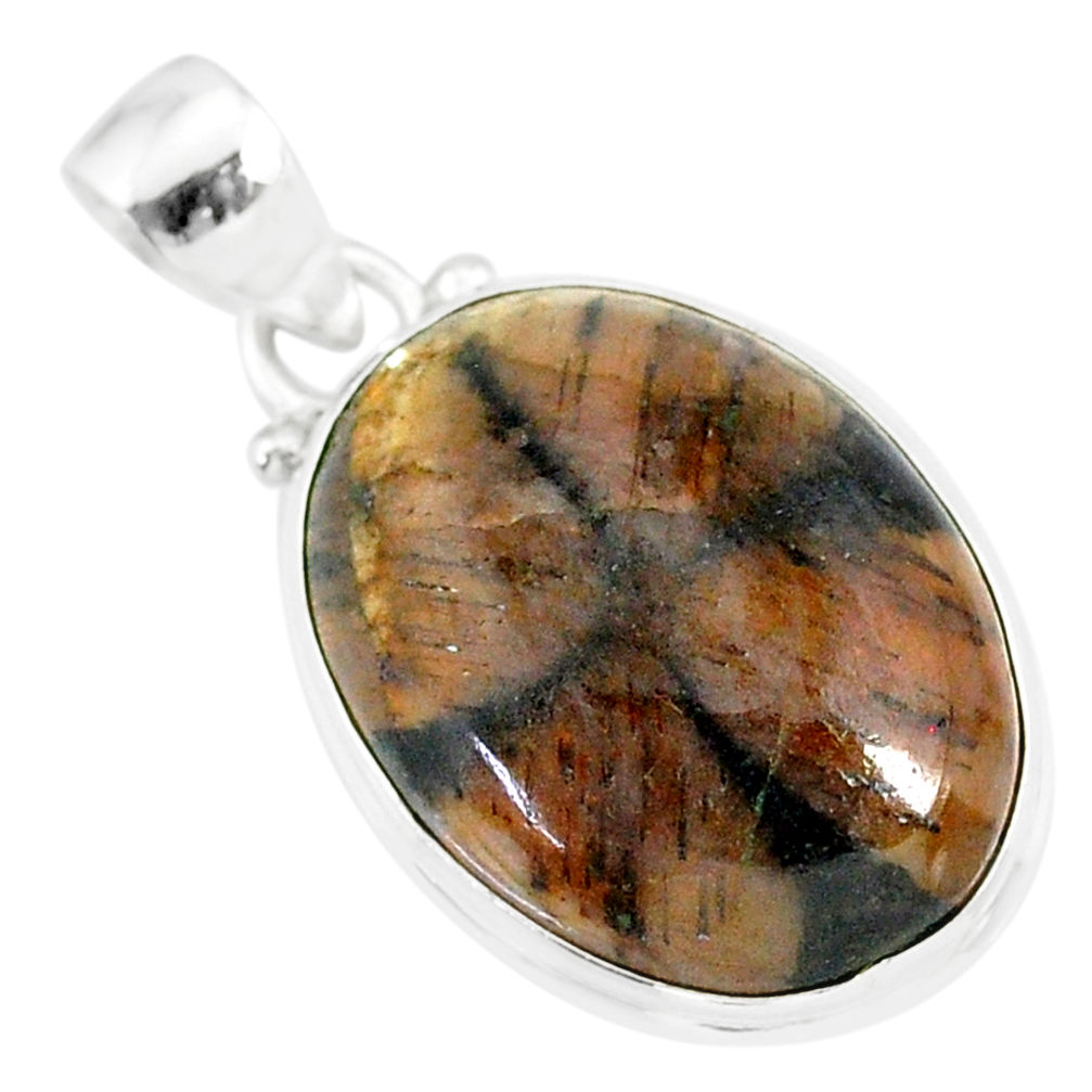 15.65cts natural brown chiastolite 925 sterling silver handmade pendant r86449
