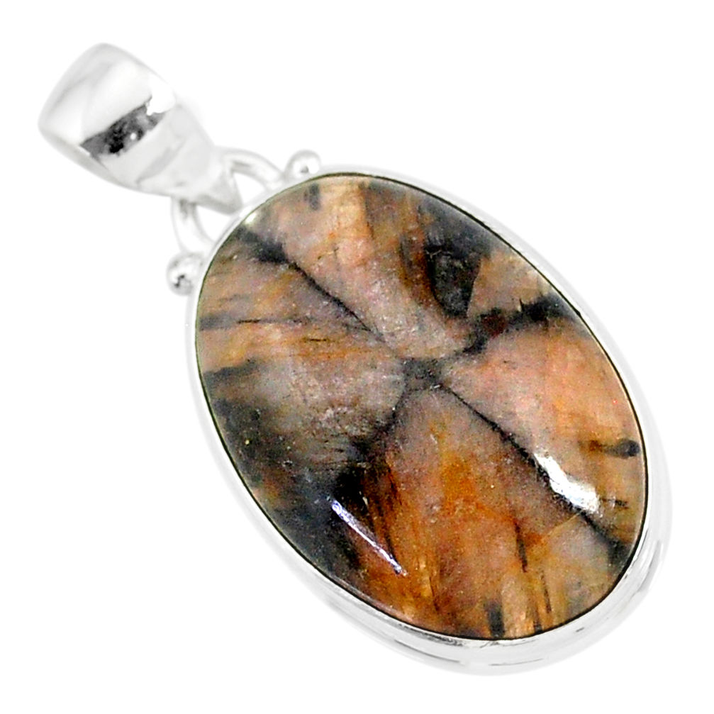 17.22cts natural brown chiastolite 925 sterling silver handmade pendant r86450