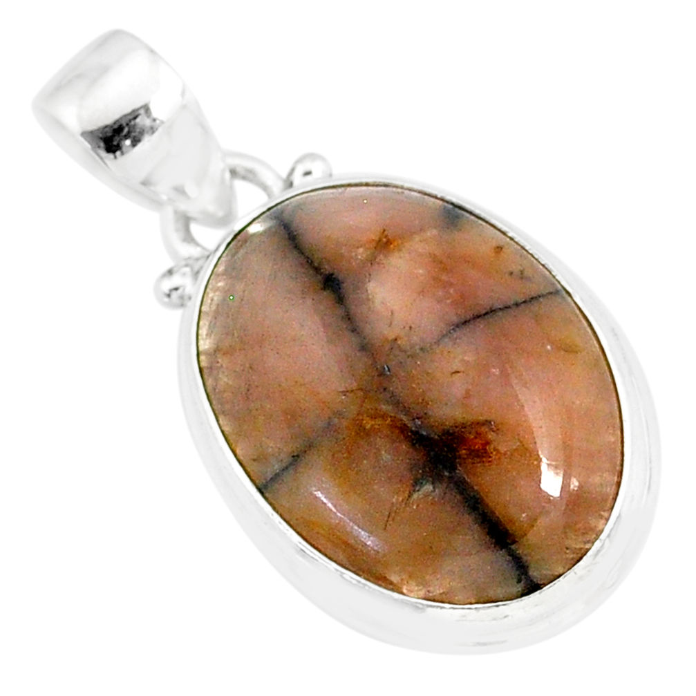 14.57cts natural brown chiastolite 925 sterling silver handmade pendant r86455