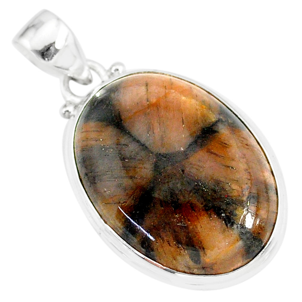 19.72cts natural brown chiastolite 925 sterling silver handmade pendant r86456