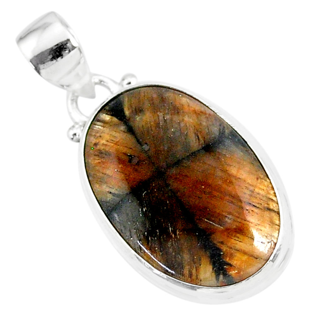 12.58cts natural brown chiastolite 925 sterling silver handmade pendant r86458