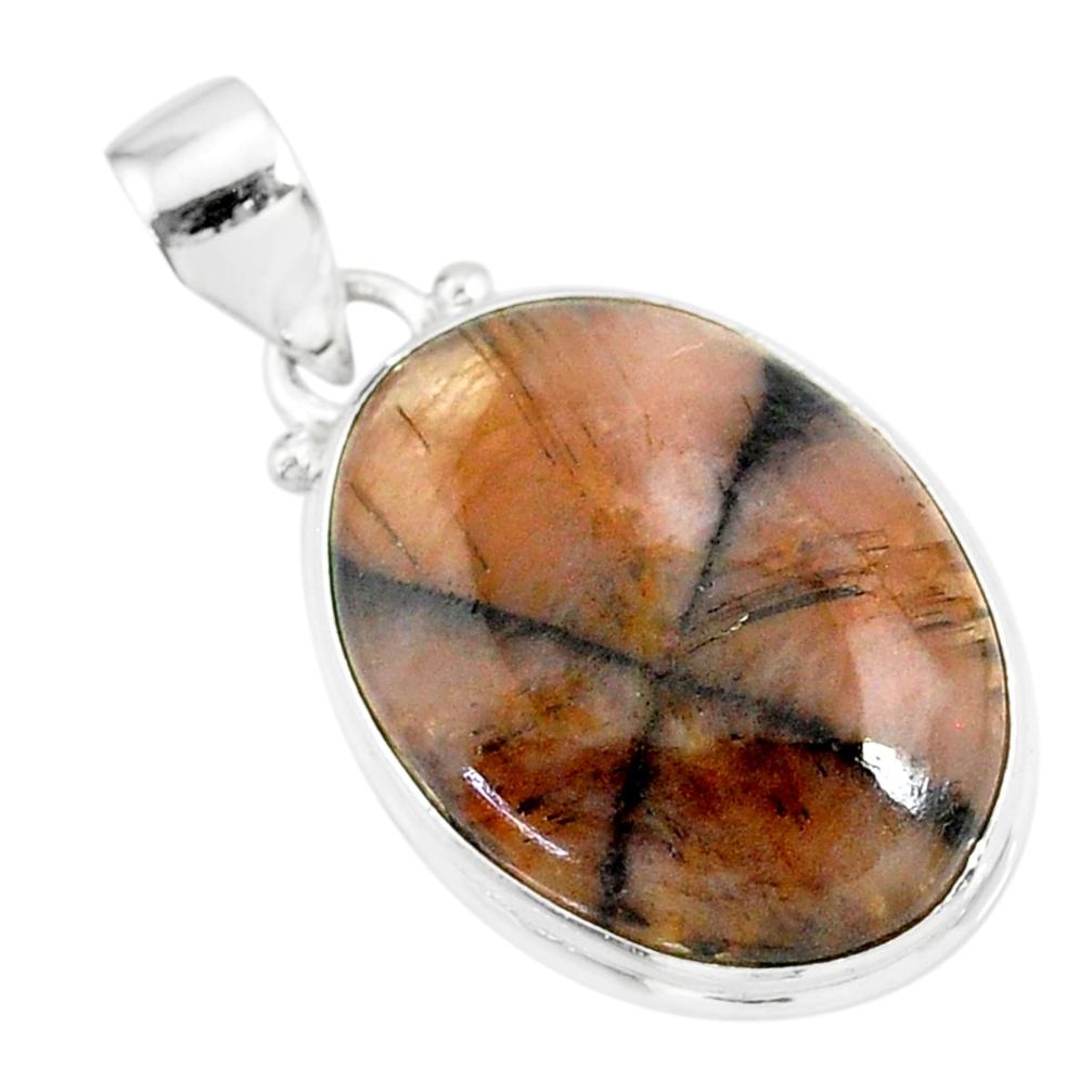 15.65cts natural brown chiastolite 925 sterling silver handmade pendant r86461