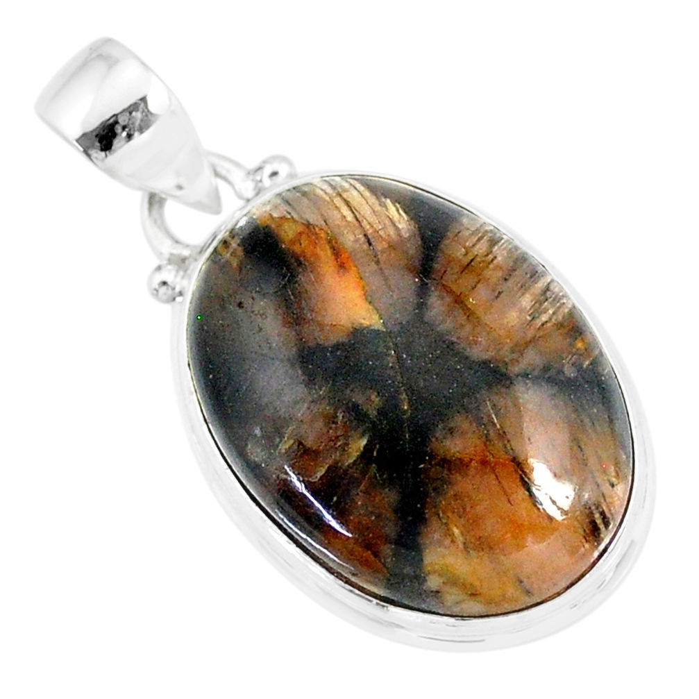 15.85cts natural brown chiastolite 925 sterling silver handmade pendant r86462