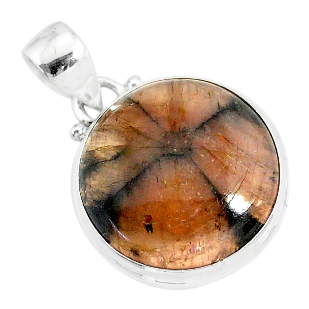 16.18cts natural brown chiastolite 925 sterling silver handmade pendant r86464