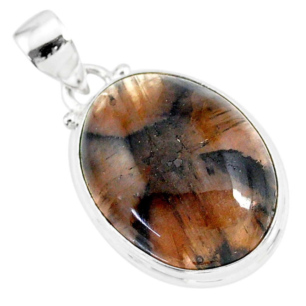 18.68cts natural brown chiastolite 925 sterling silver handmade pendant r86465