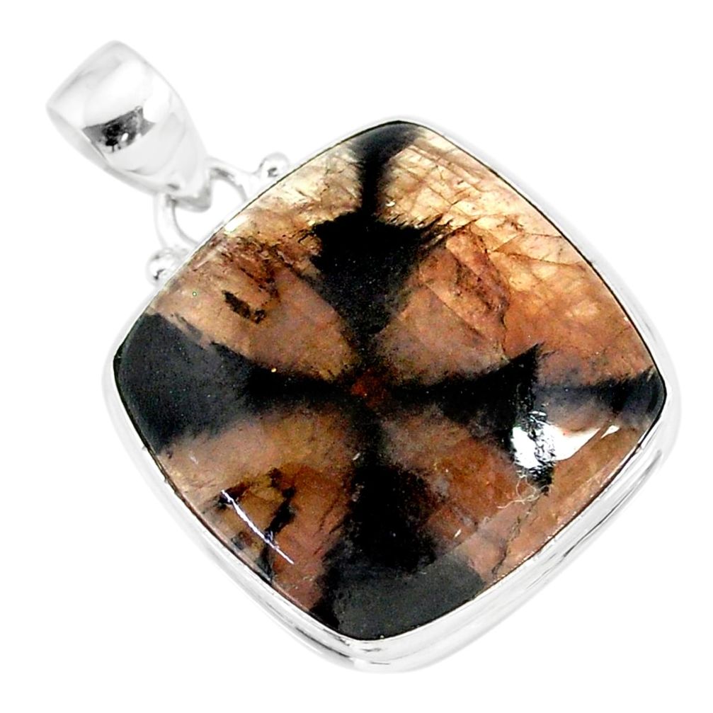 25.00cts natural brown chiastolite 925 sterling silver handmade pendant r86471