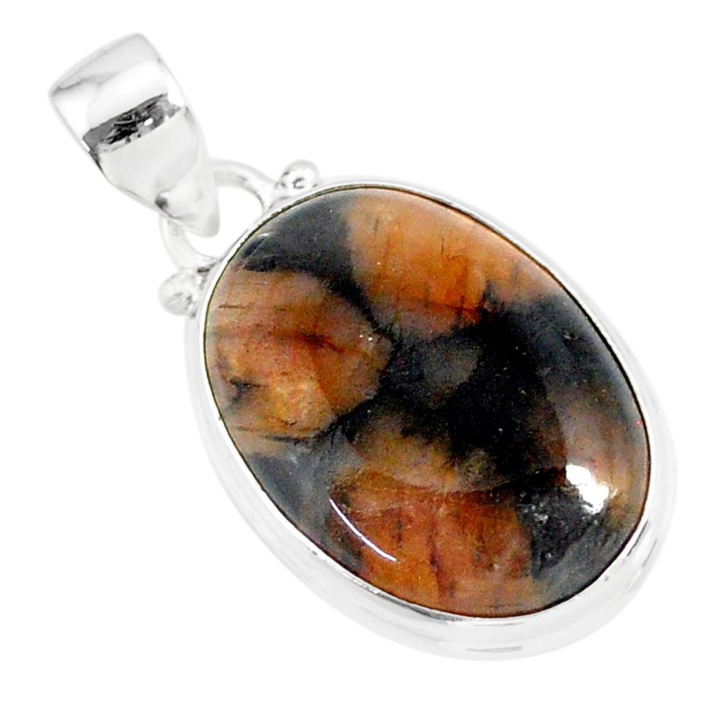 15.08cts natural brown chiastolite 925 sterling silver handmade pendant r86472
