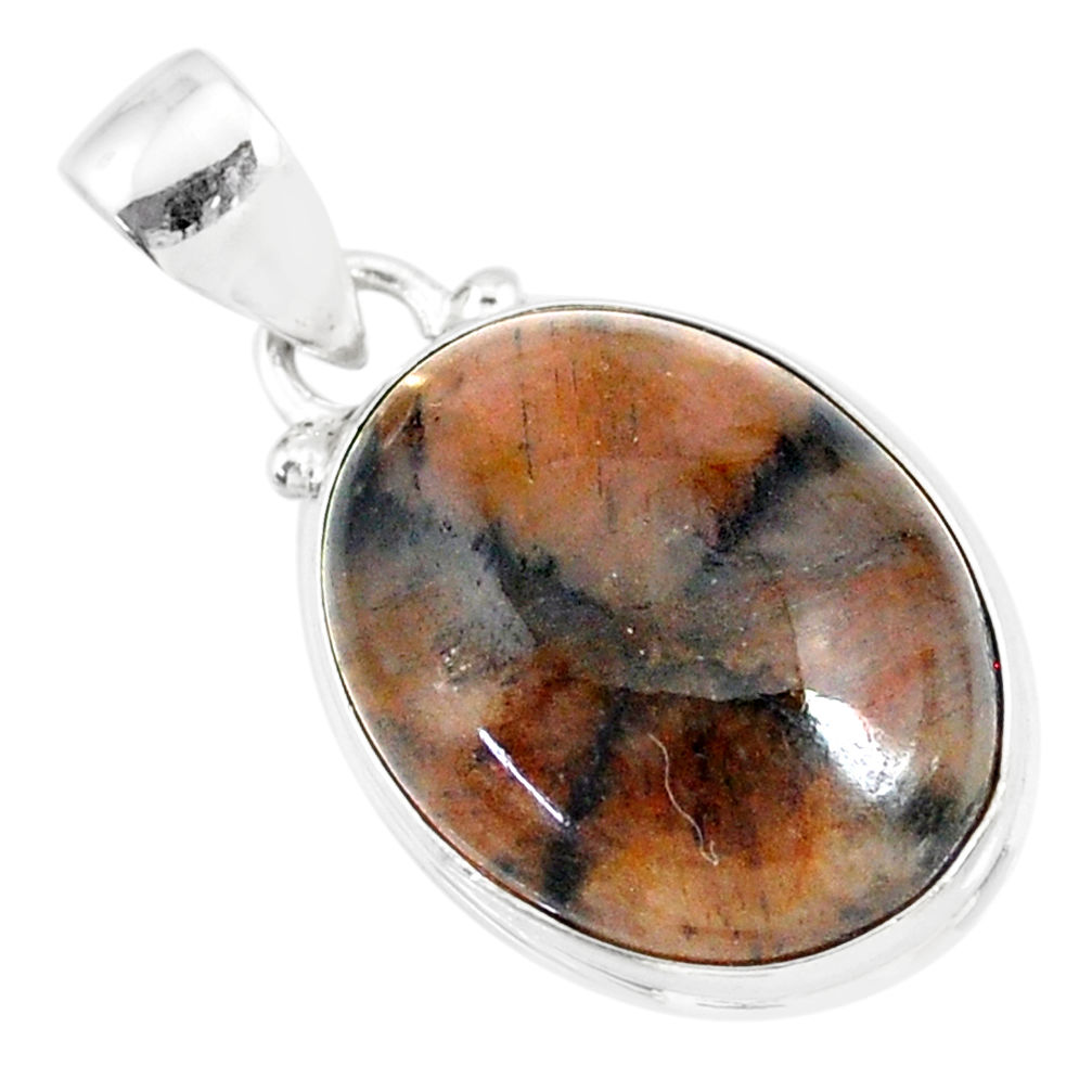 16.18cts natural brown chiastolite 925 sterling silver handmade pendant r86473