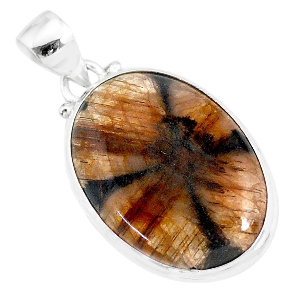 17.57cts natural brown chiastolite 925 sterling silver handmade pendant r86474