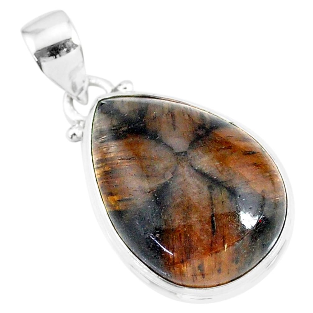 15.65cts natural brown chiastolite 925 sterling silver handmade pendant r86476