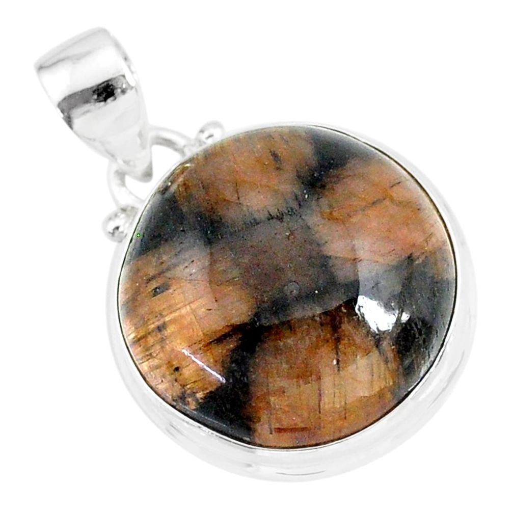 18.15cts natural brown chiastolite 925 sterling silver handmade pendant r86479